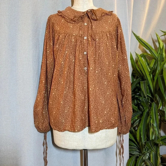 Doen Billie Jean Top Blouse Tamarillo Prairie Paisley Orange Ruffle Small - Picture 3 of 7